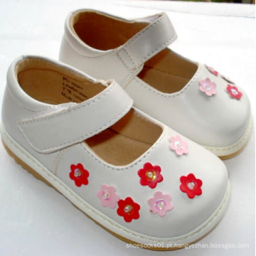 Lovely White Small Pink Flowers Baby Sapatos ásperos